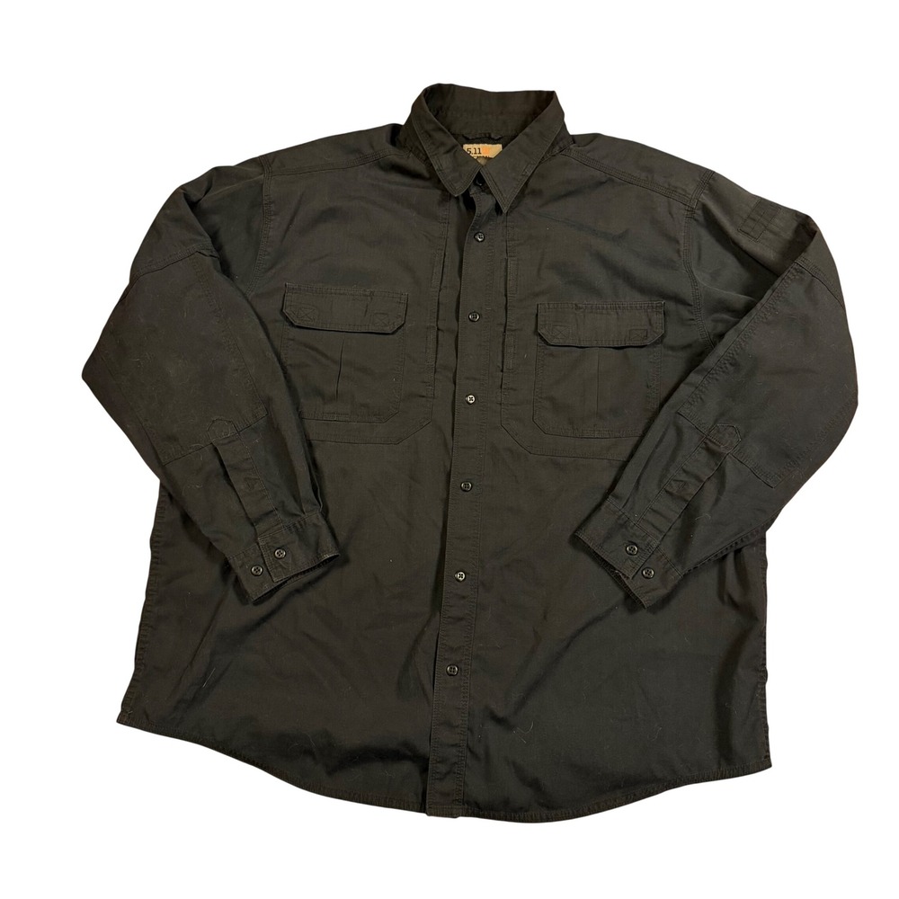 5.11 Tactical Mens Black Ripstop Long Sleeve Button Down Shirt 72175-724 2XL Reg